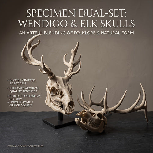🫎Handcrafted Double Deer Skull Specimen Set - Gothic Wendigo & Elk Desktop Sculpture