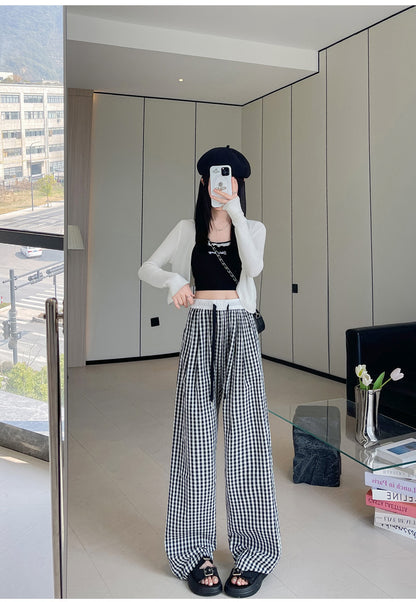 Women's Wide Leg Plaid Pants With Pockets