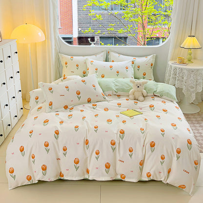 🌸 Sleep in Bloom，100% pure cotton four-piece bed sheet and quilt cover set