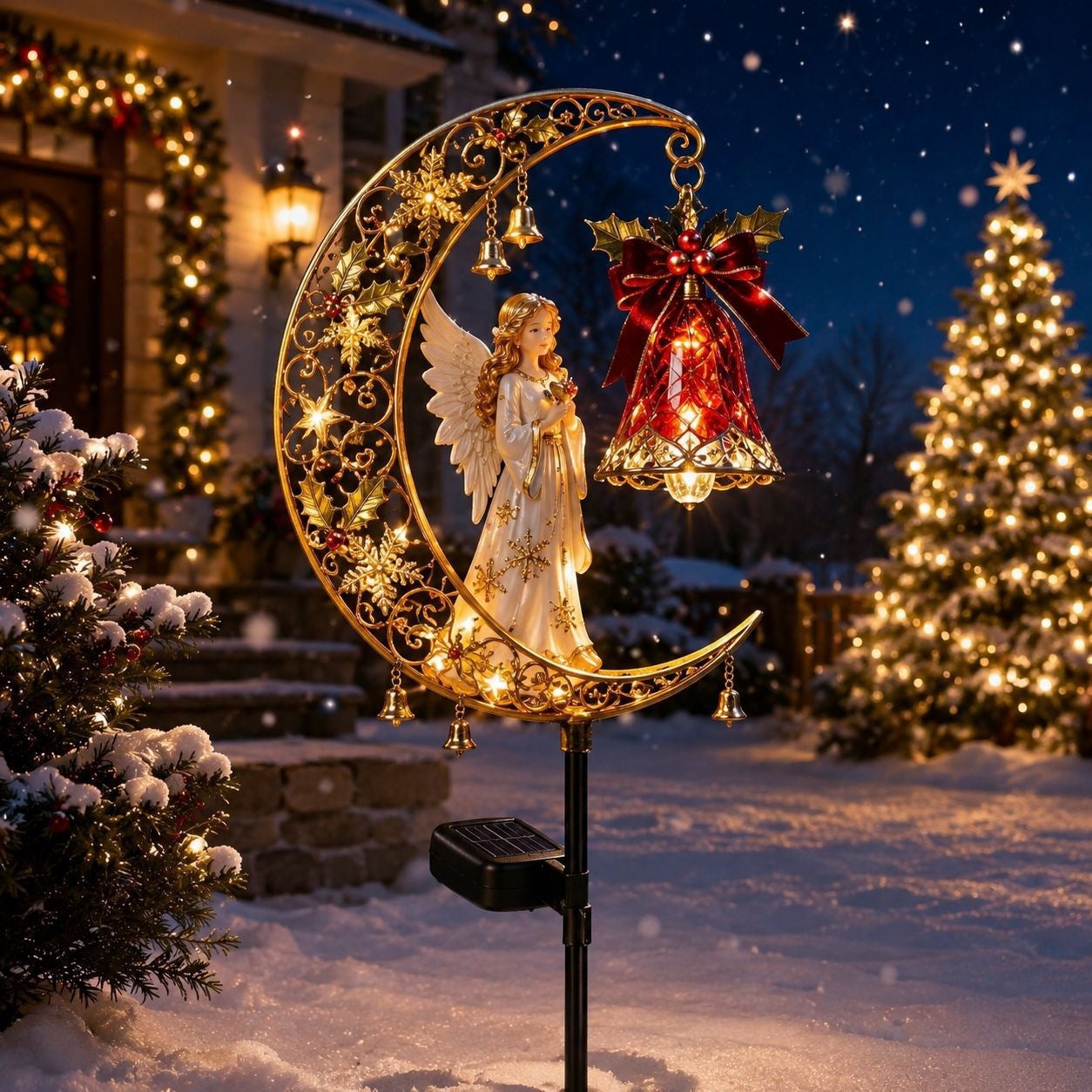 Christmas crescent moon garden stake details