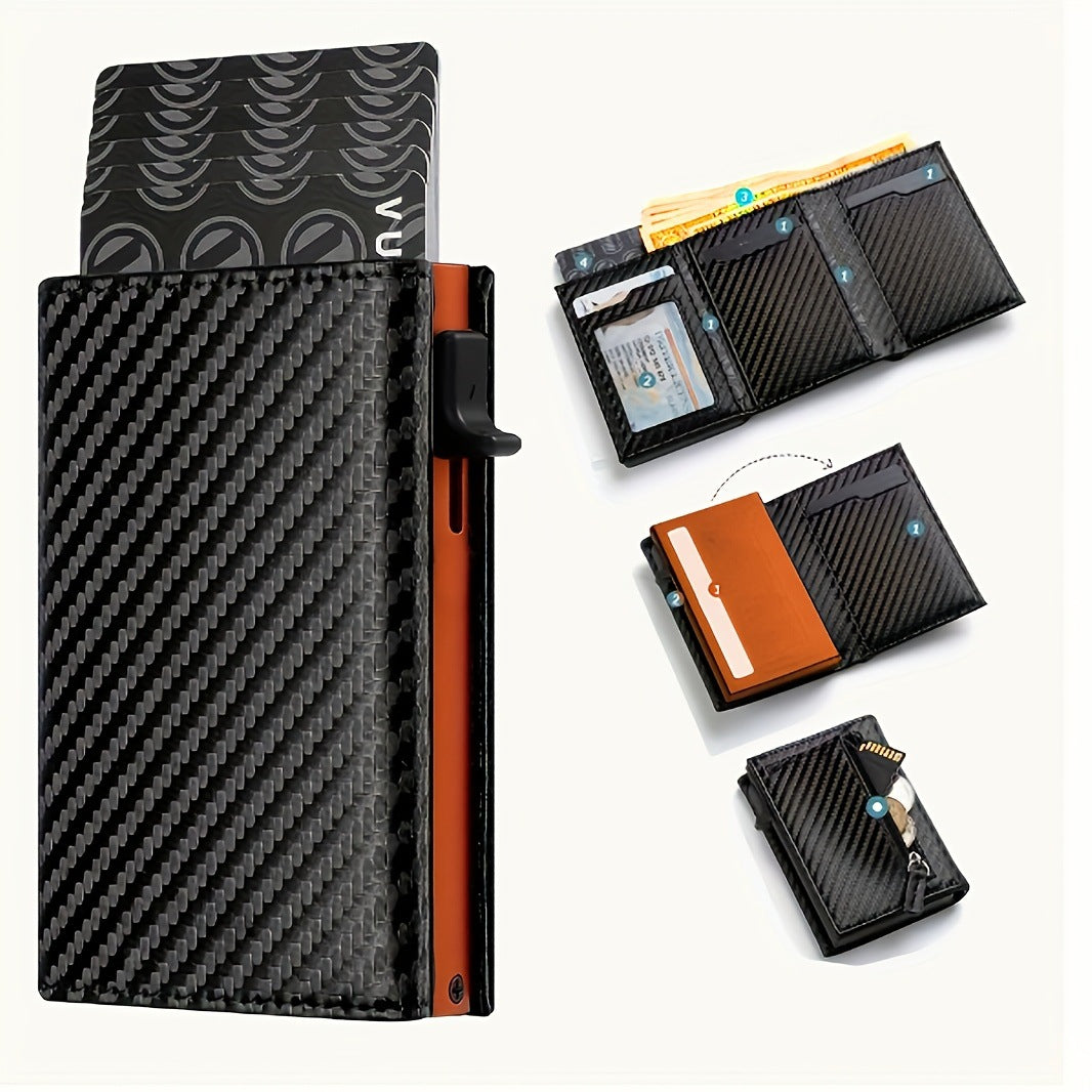 Black textured wallet with warm accent color