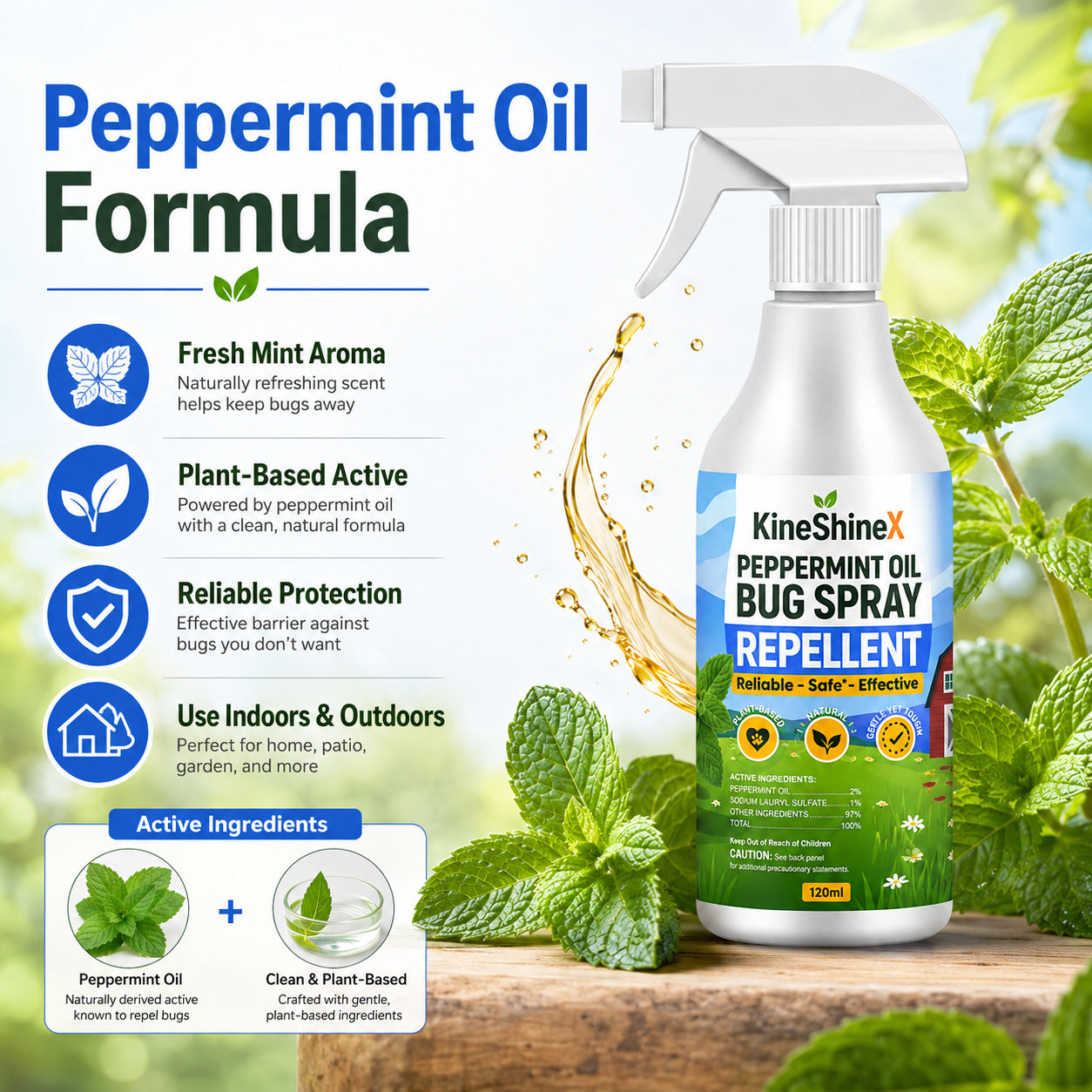 KineShineX Peppermint Essential Oil Insect Repellent Spray