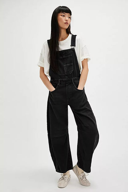 Women's Wide Leg Denim Overalls | Relaxed Barrel Fit Bib Jumpsuit