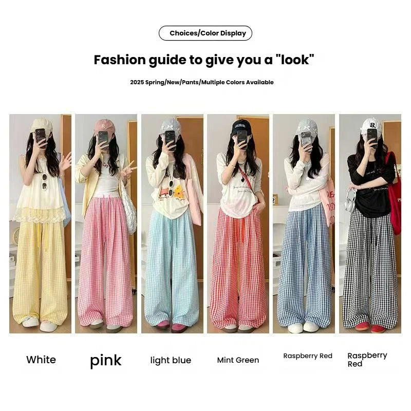Women's Wide Leg Plaid Pants With Pockets