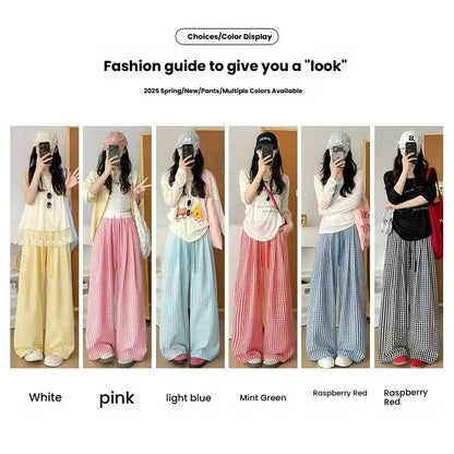 Women's Wide Leg Plaid Pants With Pockets