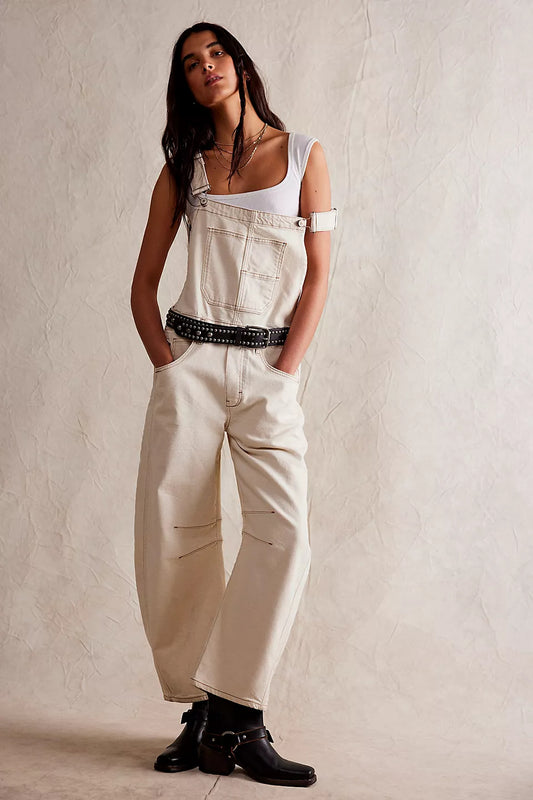 Women's Wide Leg Denim Overalls | Relaxed Barrel Fit Bib Jumpsuit