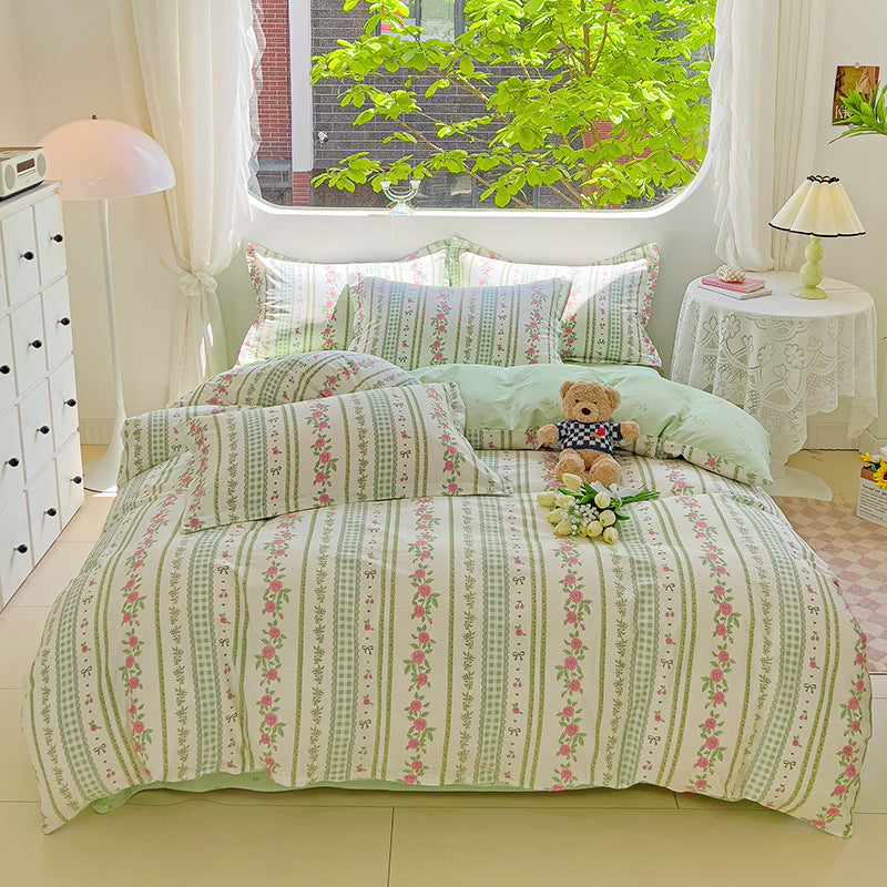 🌸 Sleep in Bloom，100% pure cotton four-piece bed sheet and quilt cover set