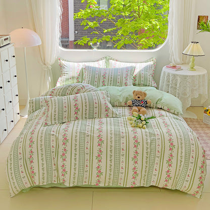🌸 Sleep in Bloom，100% pure cotton four-piece bed sheet and quilt cover set