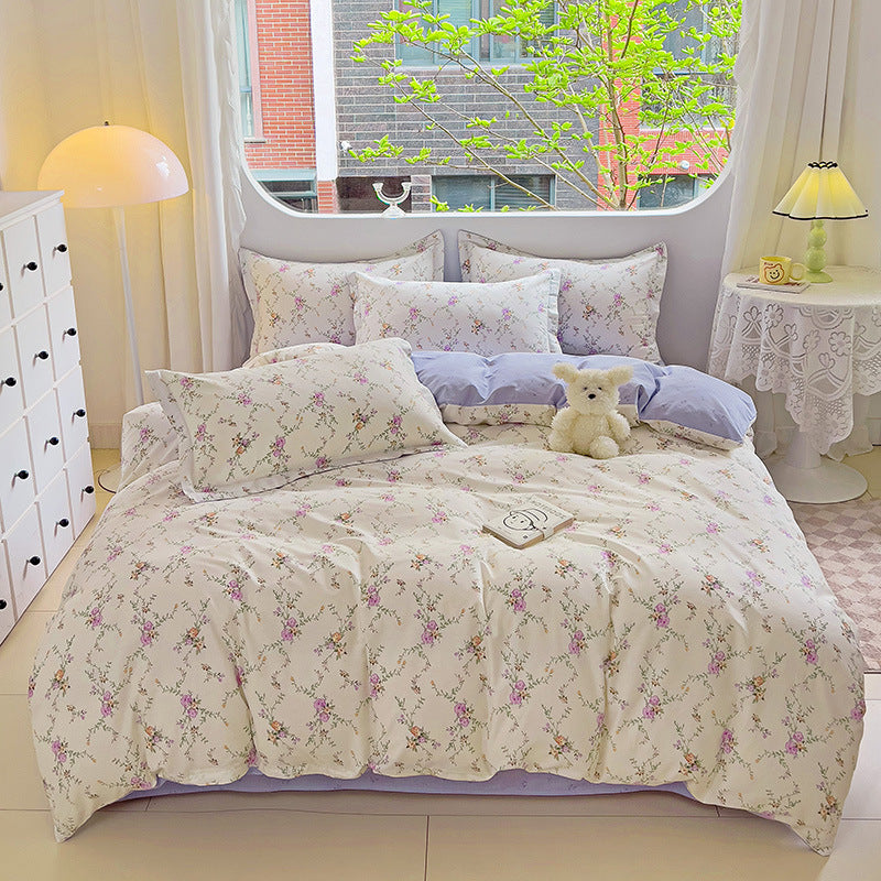 🌸 Sleep in Bloom，100% pure cotton four-piece bed sheet and quilt cover set