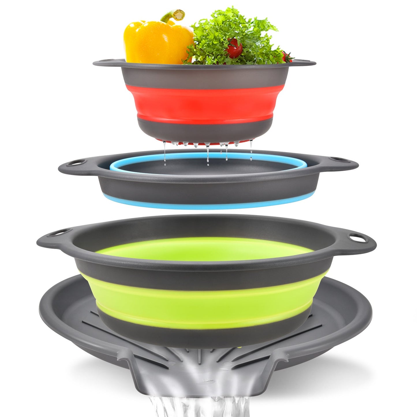 Collapsible Colanders 3-Pack Sturdy Kitchen Strainer Set