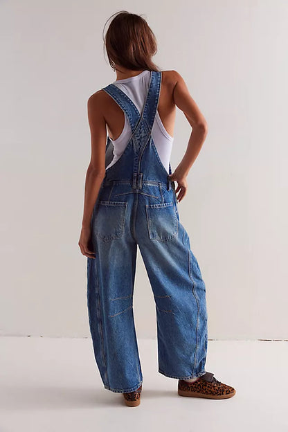 Women's Wide Leg Denim Overalls | Relaxed Barrel Fit Bib Jumpsuit
