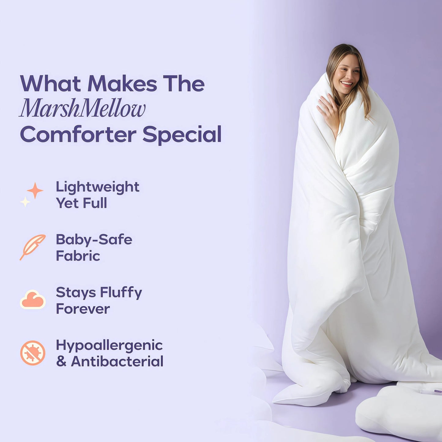 Mellow Sleep |Comforter - Double-Stuffed Ultra-Soft A-Class Fabric Heat-Adaptive Vegan Fill OEKO-TEX Certified Machine Washable