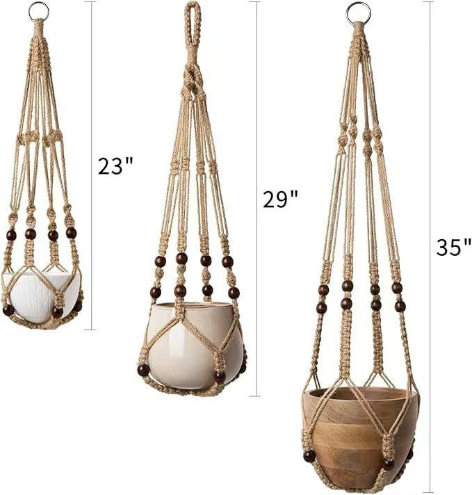 Boho Jute Macrame Plant Hanger 🌿 Hand-Woven with Wooden Beads | Indoor & Outdoor Decor