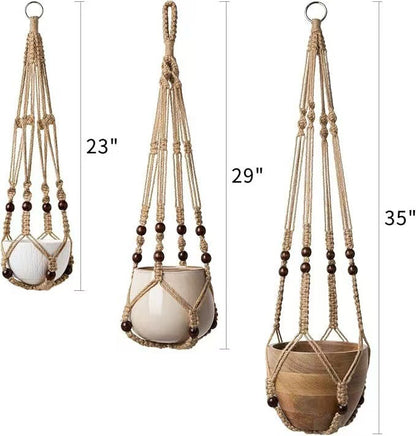 Boho Jute Macrame Plant Hanger 🌿 Hand-Woven with Wooden Beads | Indoor & Outdoor Decor