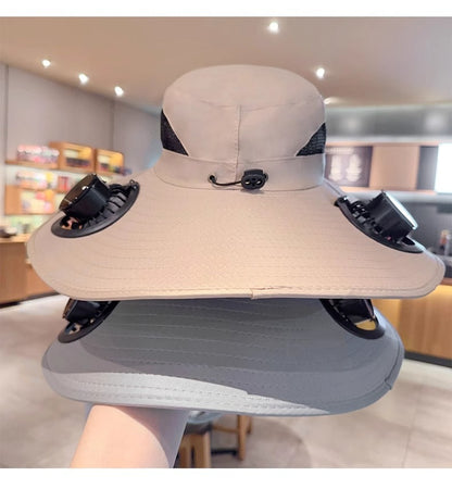 Solar Fan Hat with Wide Brim for Sun Shade