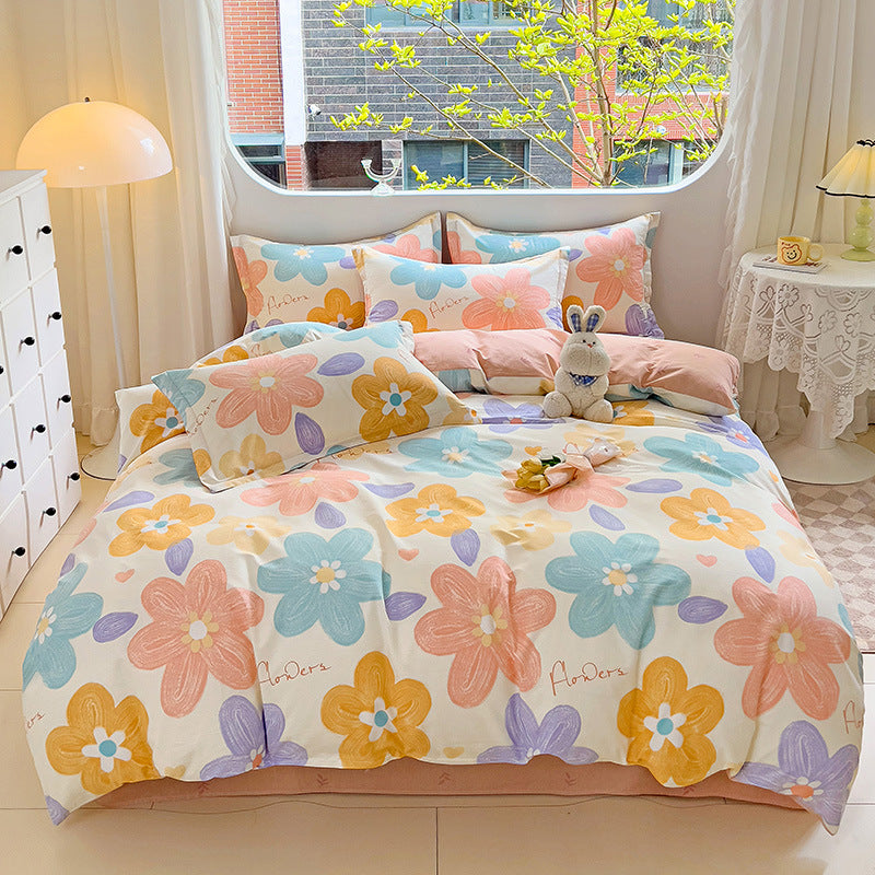 🌸 Sleep in Bloom，100% pure cotton four-piece bed sheet and quilt cover set