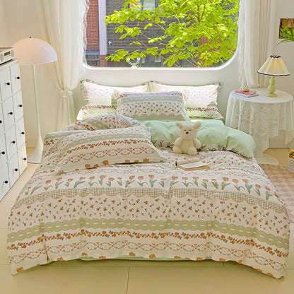 🌸 Sleep in Bloom，100% pure cotton four-piece bed sheet and quilt cover set