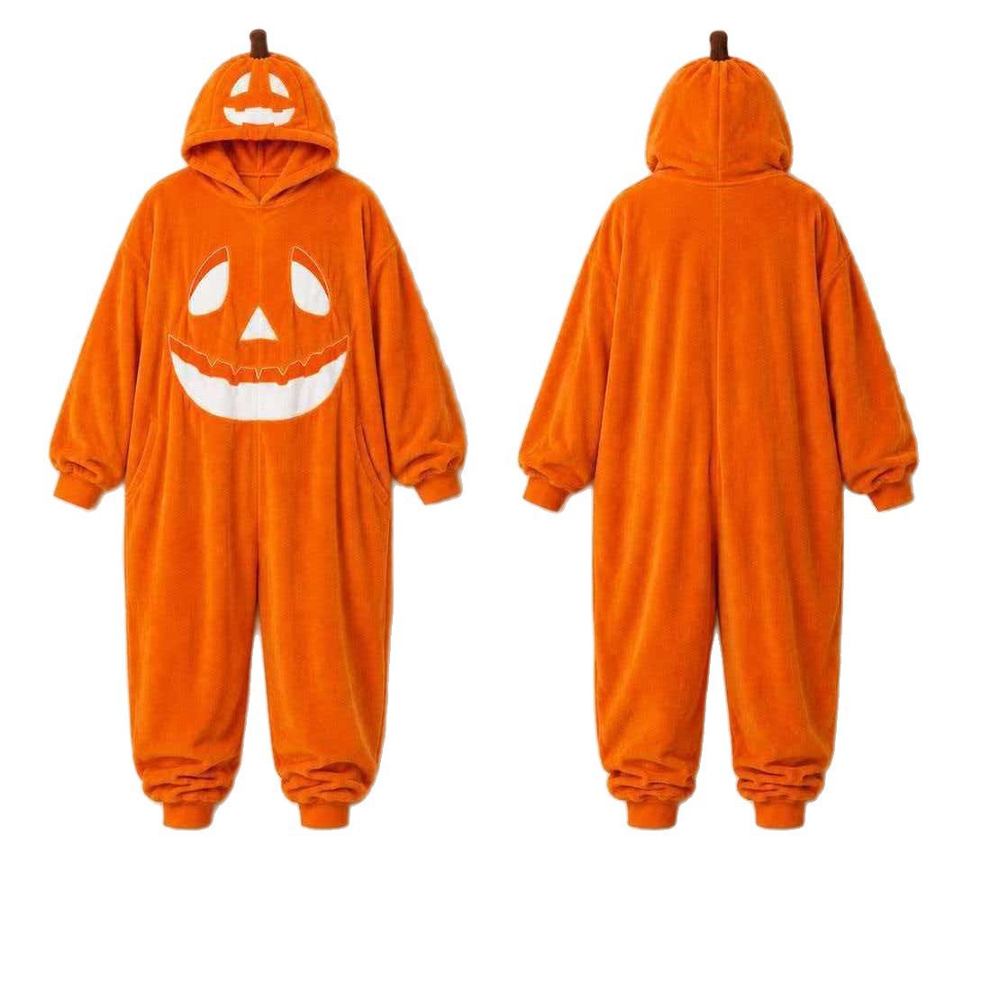🎃 Unisex Pumpkin Halloween Onesie – Soft Plush Jumpsuit Pajamas with Hood & Pockets