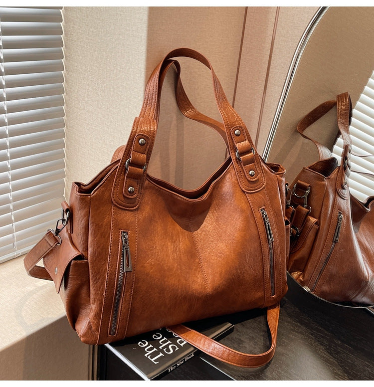 Women's Studded Shoulder Handbag – Large Capacity PU Leather Tote Purse