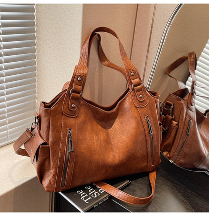Women's Studded Shoulder Handbag – Large Capacity PU Leather Tote Purse