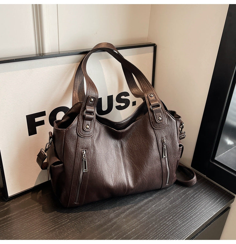 Women's Studded Shoulder Handbag – Large Capacity PU Leather Tote Purse