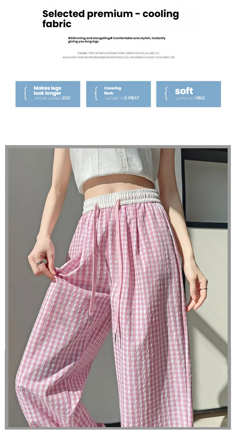 Women's Wide Leg Plaid Pants With Pockets