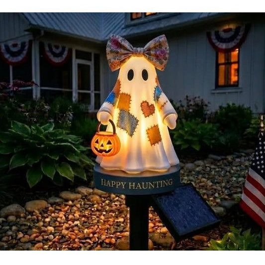 👻Patchwork Ghost Solar Garden Stake Light | Cute Halloween Decorative Pathway Lamp