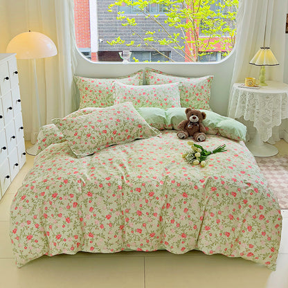 🌸 Sleep in Bloom，100% pure cotton four-piece bed sheet and quilt cover set
