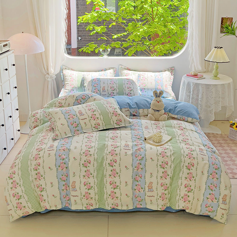 🌸 Sleep in Bloom，100% pure cotton four-piece bed sheet and quilt cover set