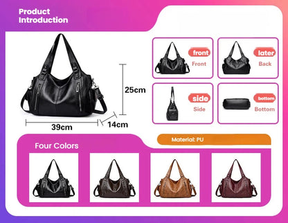 Women's Studded Shoulder Handbag – Large Capacity PU Leather Tote Purse