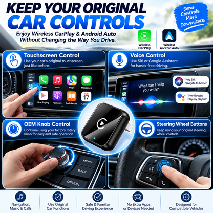 2-in-1 Wireless CarPlay & Android Auto Adapter – Plug & Play