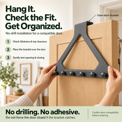 🚪 Over-the-Door 6-Hook Organizer – No-Drill Triangle Rack for Clothes, Towels, Hats & Bags