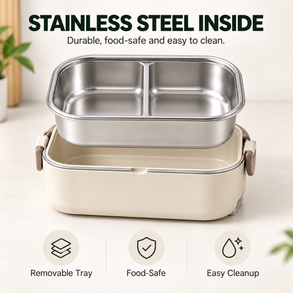 Portable Electric Heated Lunch Box Water-Free Food Warmer