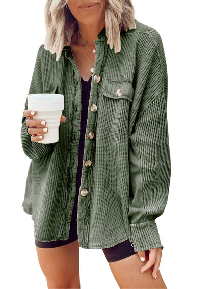 Waffle Knit Button-Down Shacket