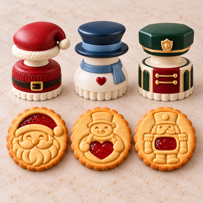 Christmas Jam Cookie Press – Festive Character Handles & Embossed Designs