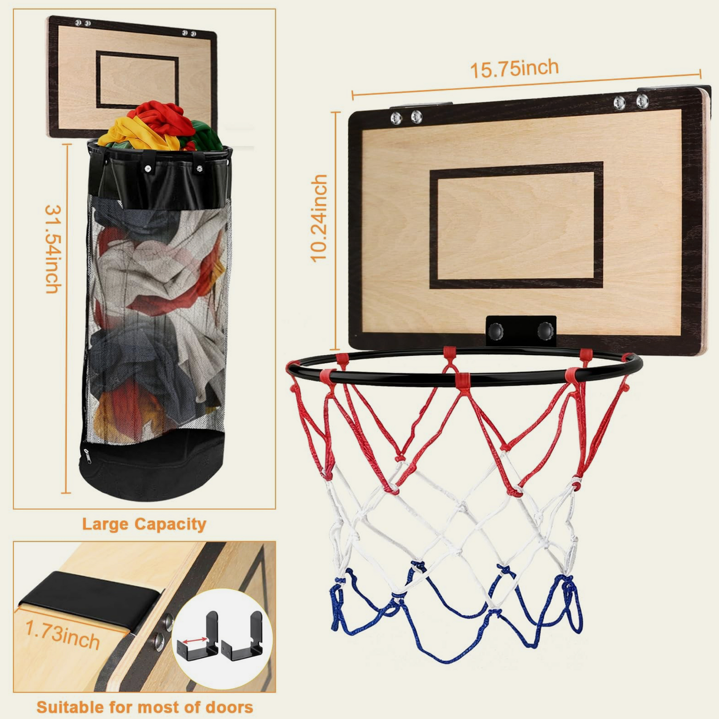 Over-the-Door Basketball Laundry Hamper – Fun Space-Saving Clothes Basket