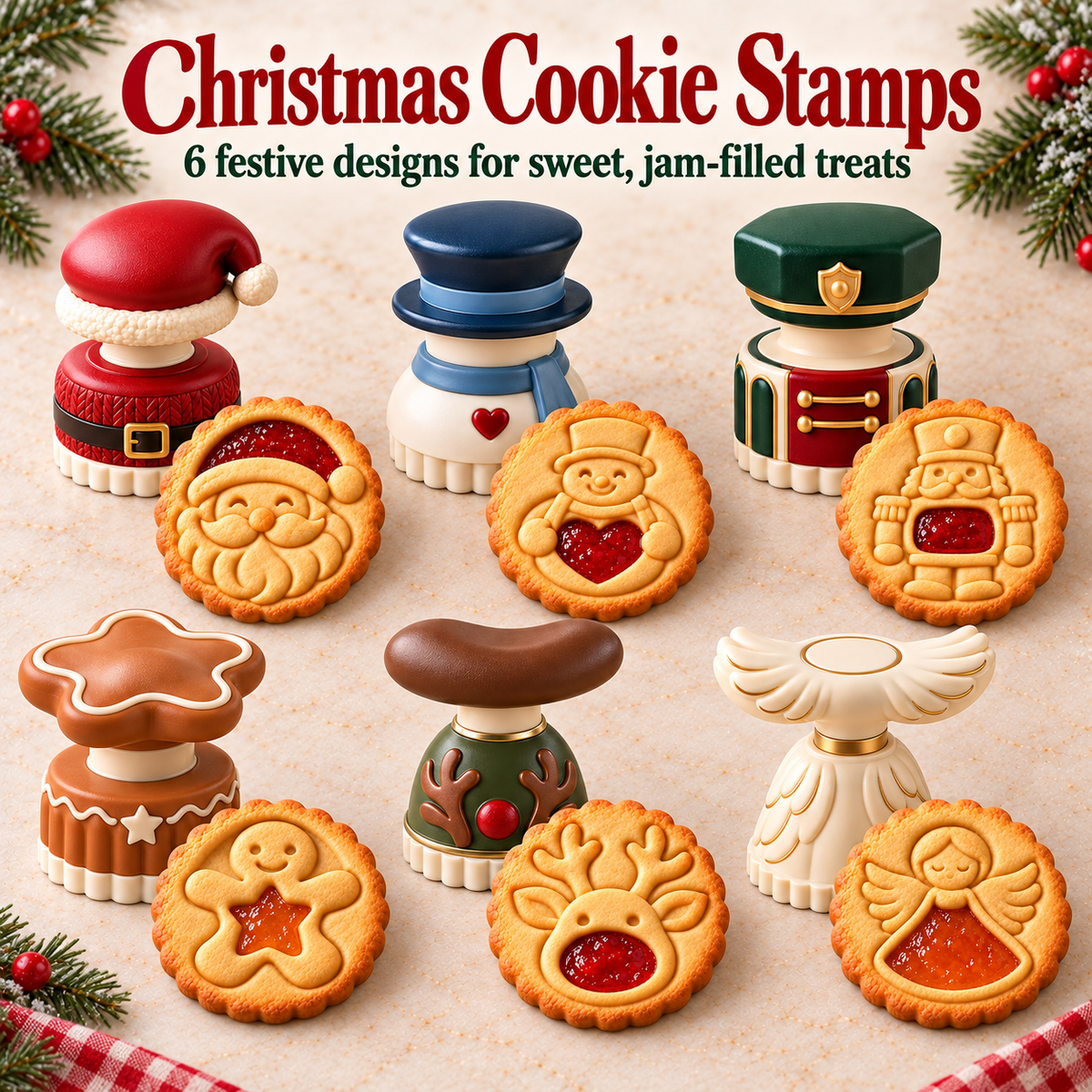Christmas Jam Cookie Press – Festive Character Handles & Embossed Designs