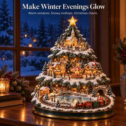 ✨LAST DAY 49% ✨OFF Lighted Christmas Village Tree with Train & Carousel