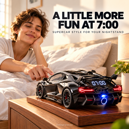 🔥LAST DAY 49% OFF -🏎️ Black Supercar Alarm Clock Concept | Rear Digital Display & Light-Up Taillights