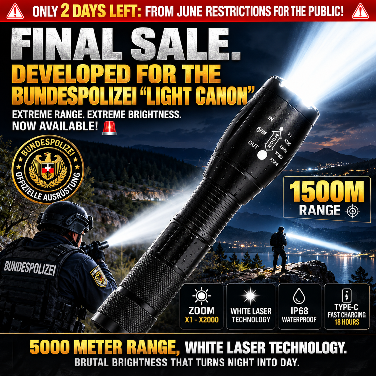 🔦 Rechargeable Tactical High-Lumens Flashlight - Adjustable Zoom & Beam 🔋