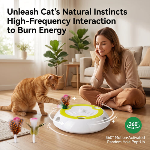 Whack A Mole Cat Mouse Toy for Cats - Interactive Cat Toys with Automatic Feather Mice & No Touch Sensor Required
