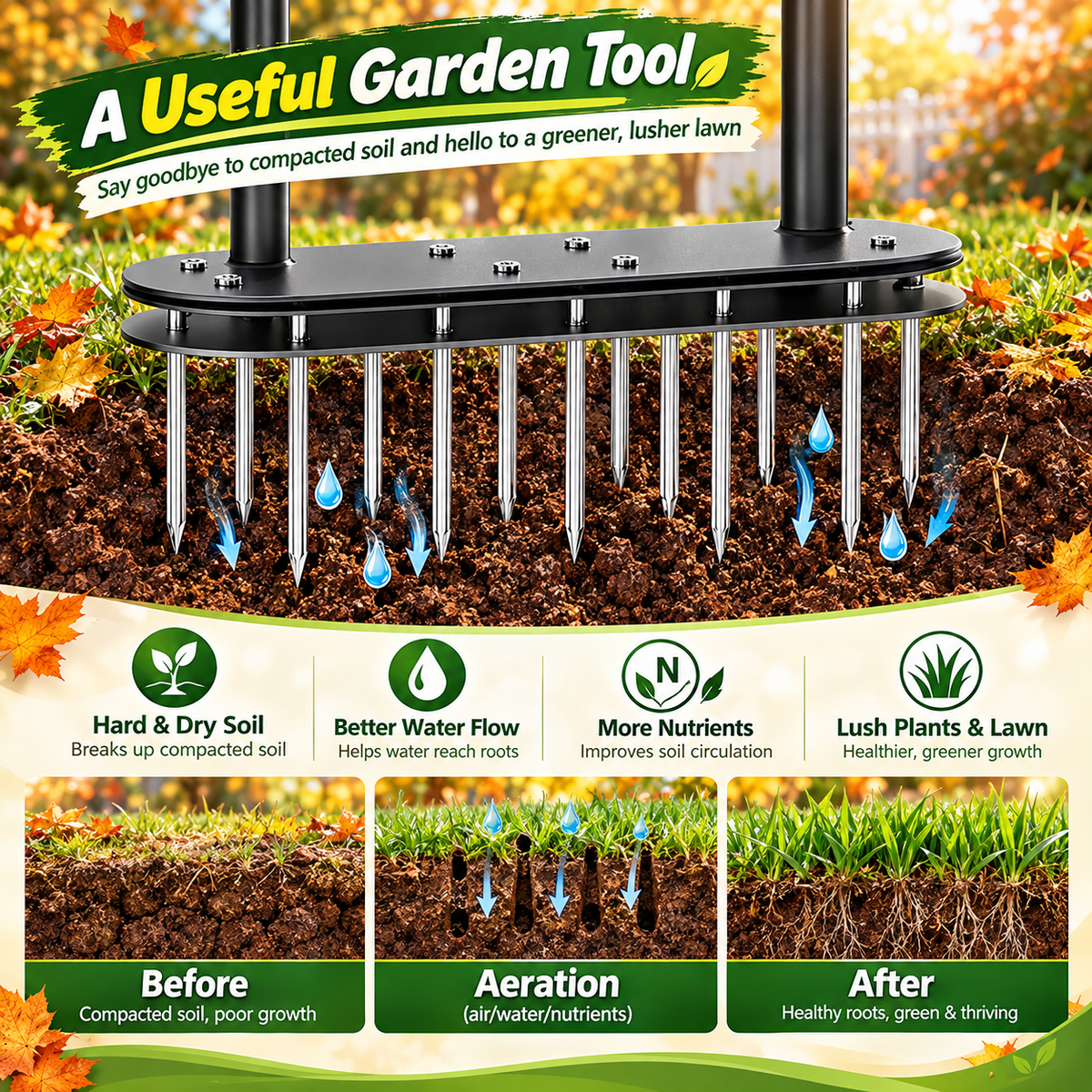 🌱 Manual Lawn Coring Aerator ✅ Carbon Steel Build & Spring Ejection | Healthier Grass Made Easy 🍃