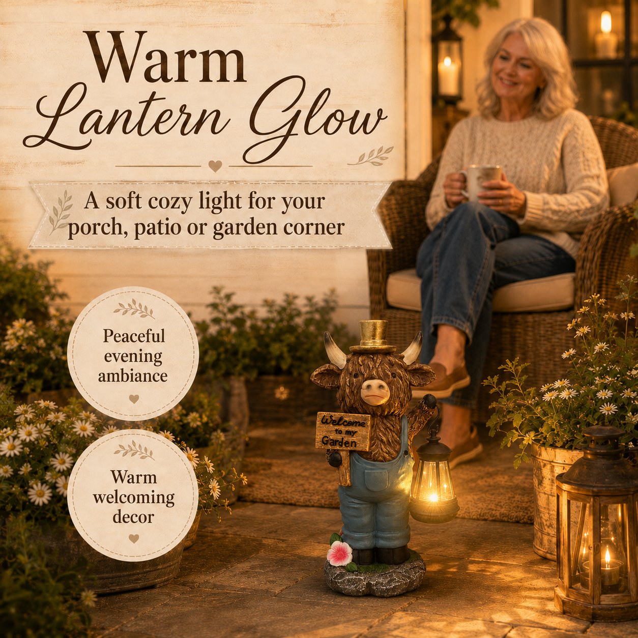 🐮Handcrafted Highland Cow Solar Garden Lantern Statue