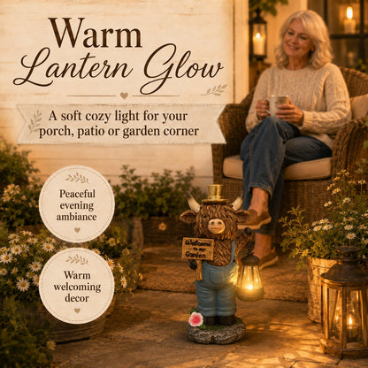 🐮Handcrafted Highland Cow Solar Garden Lantern Statue
