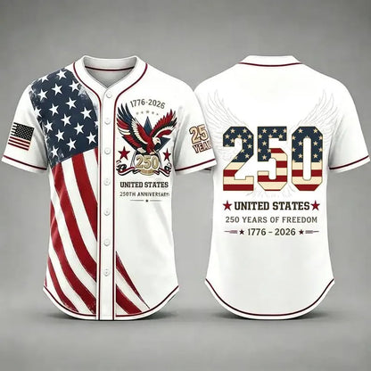 Men's USA 250th Anniversary Baseball Jersey Patriotic American Flag Eagle Button Down Shirt 1776-2026