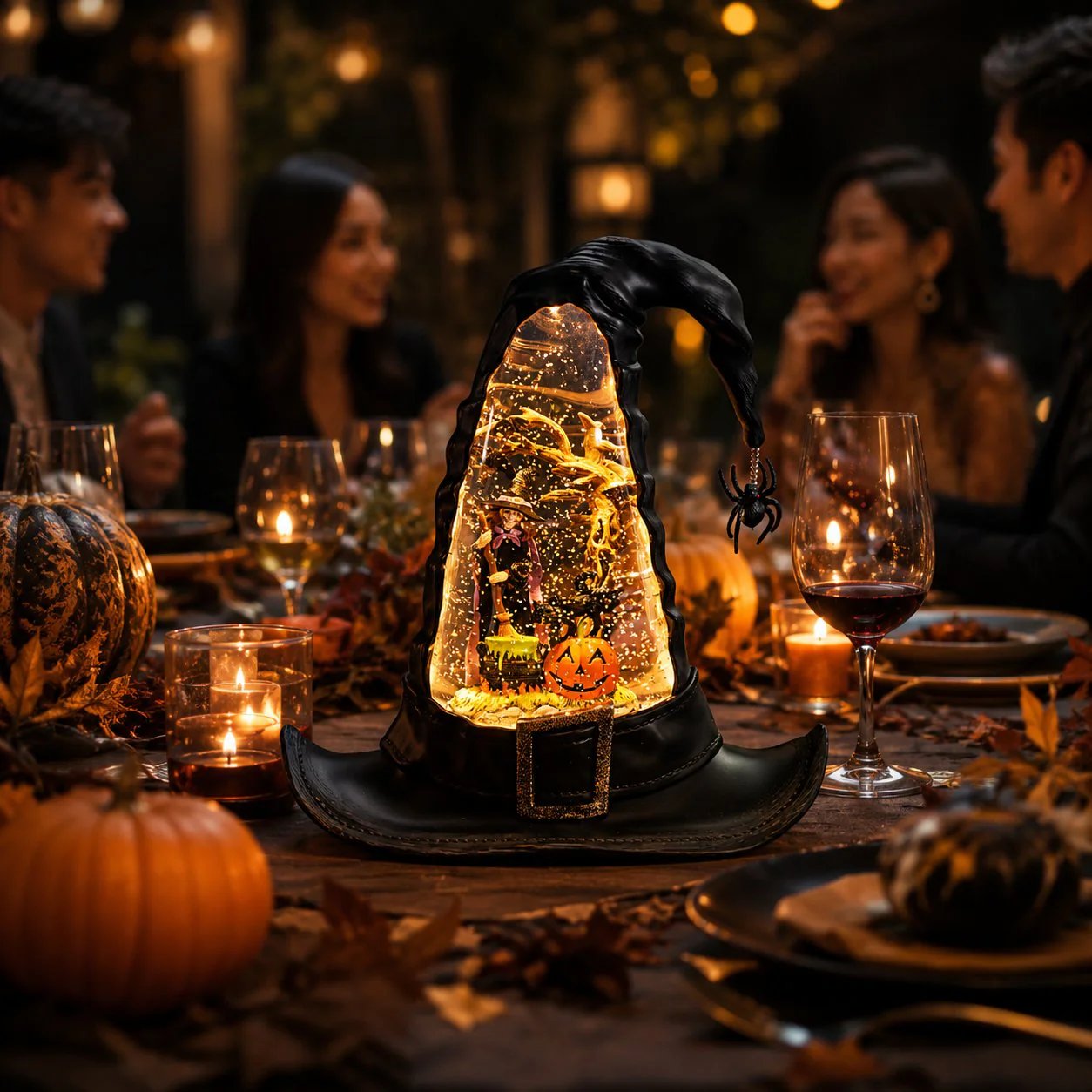 Witches Hat Lighted Water Lantern With Swirling Glitter