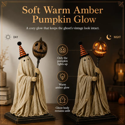 🏆Summerween Sale 48% OFF 👻🎃 Lighted Vintage Ghost Figurine with Glowing Pumpkin Staff