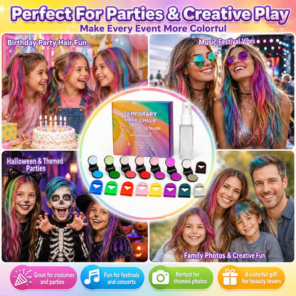 🔥🌈12-Color Temporary Hair Chalk Applicator Set