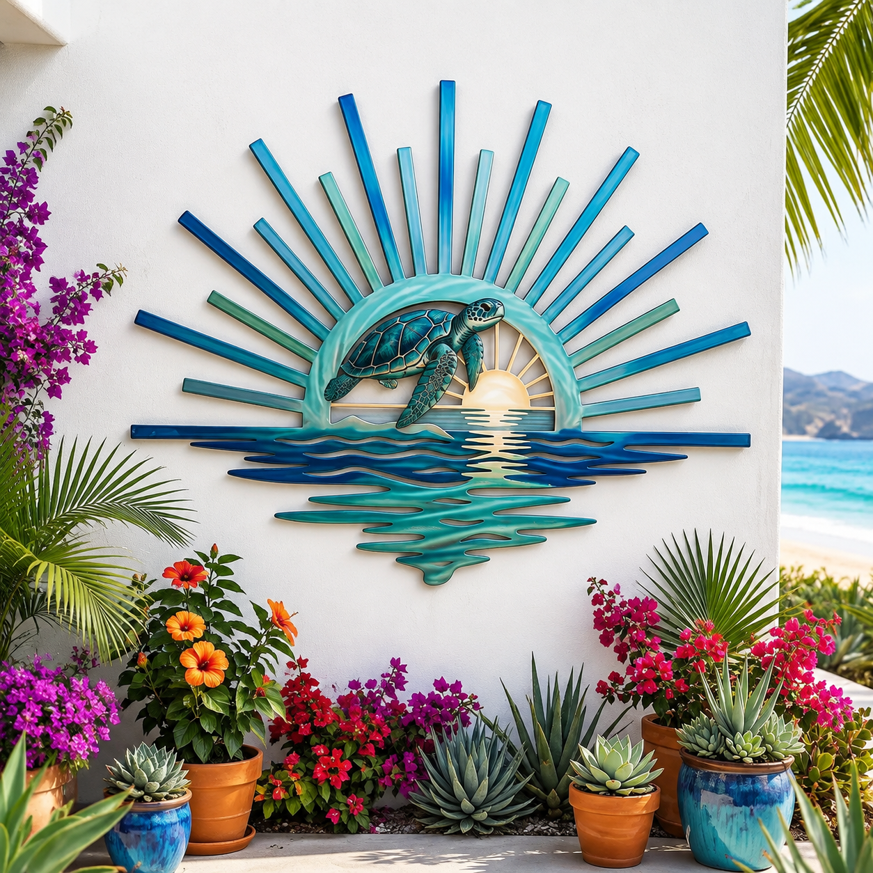 🐢 Sea Turtle Sunset Wall Decor | Coastal Metal Art