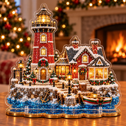 🎄 Christmas Lighthouse Village – DIY Sparkling Diamond 2D Art Decoration Kit